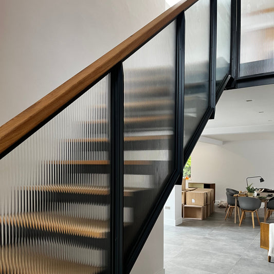 Feature Staircase with Reeded Glass Panels - Hasketon, Suffolk - Design Fabrications