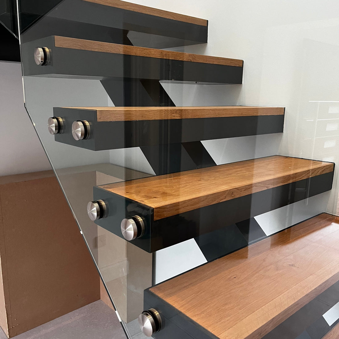 Central Spine Staircase with Frameless Glass Balustrade - West Bergholt, Essex - Design Fabrications